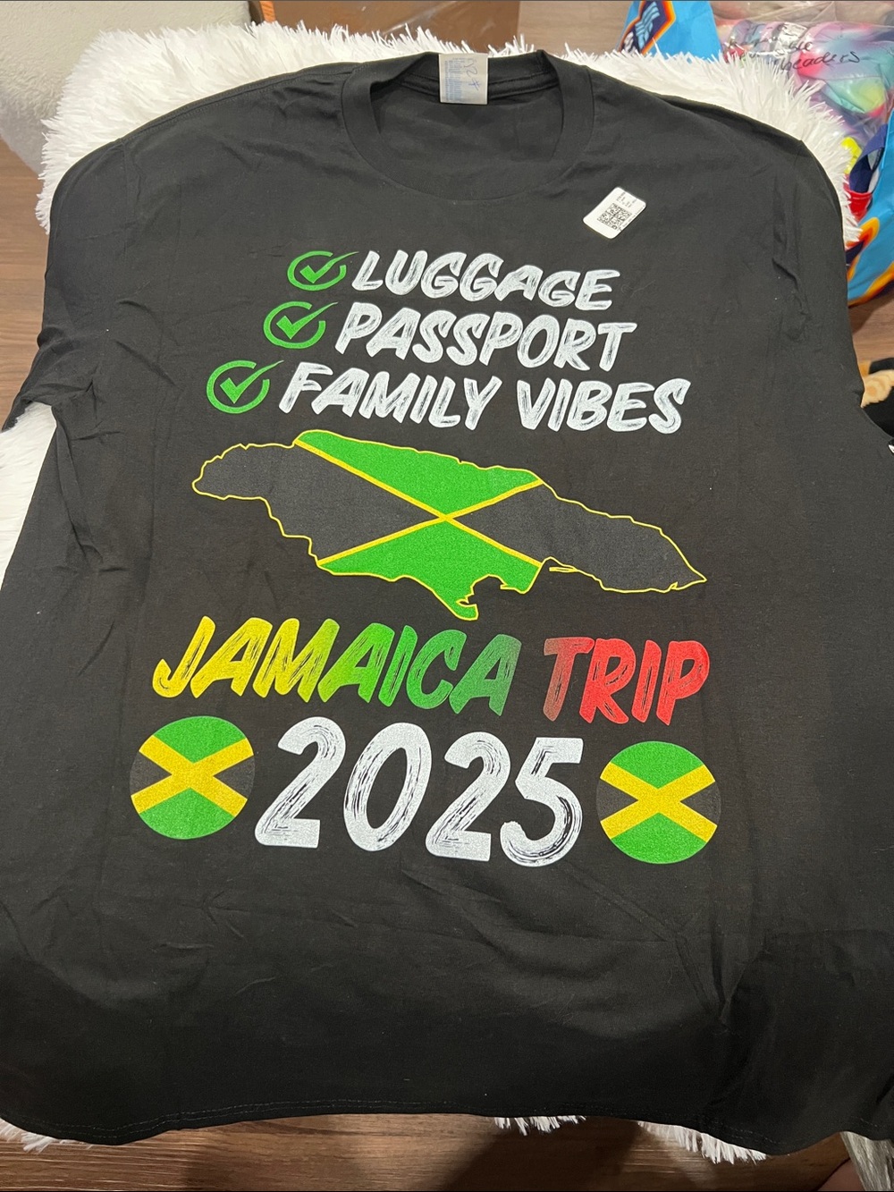 Gildan Black Jamaica Trip 2025 Tee with Green, Yellow & Red Print